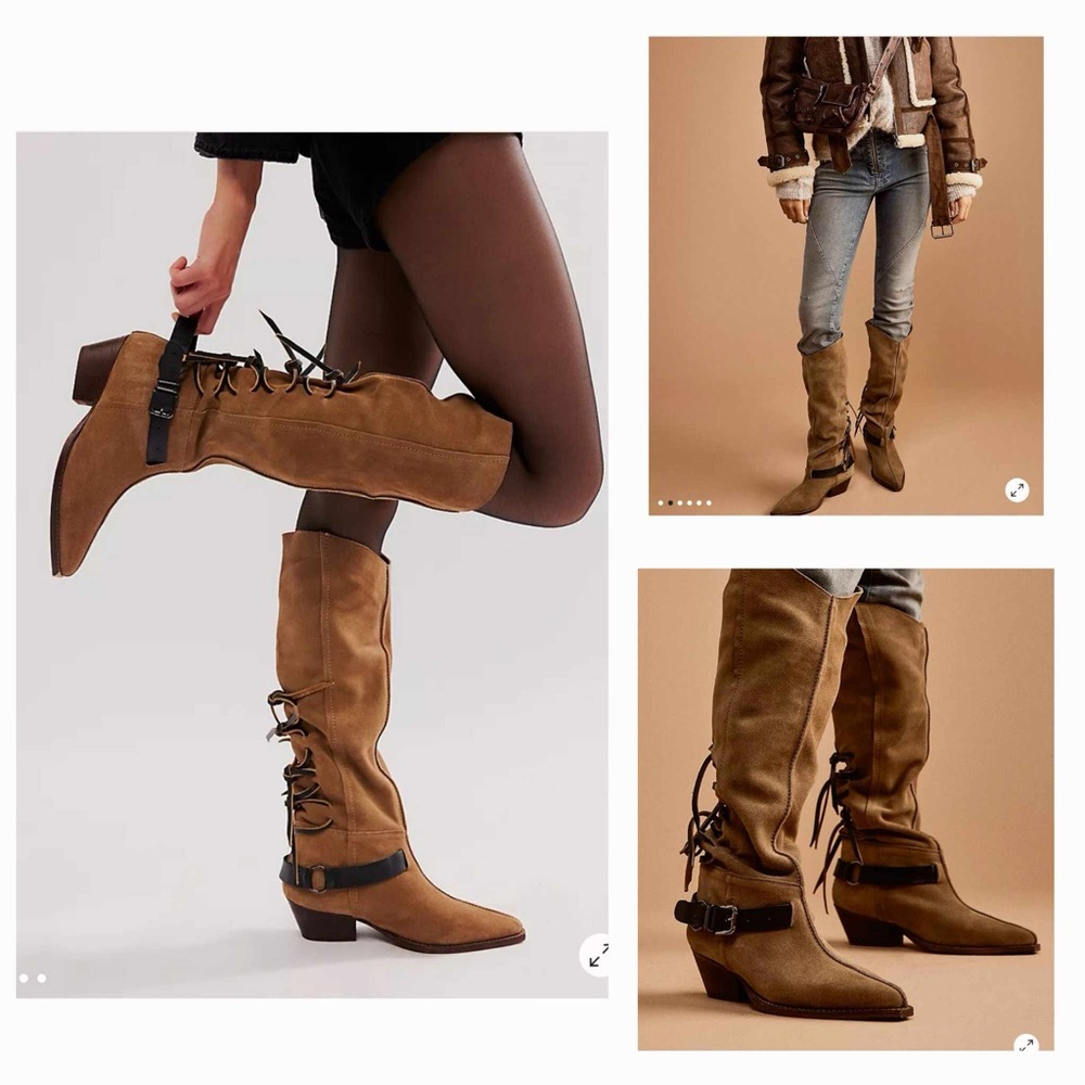 Free People Tan Lace-Up Heeled Boots
